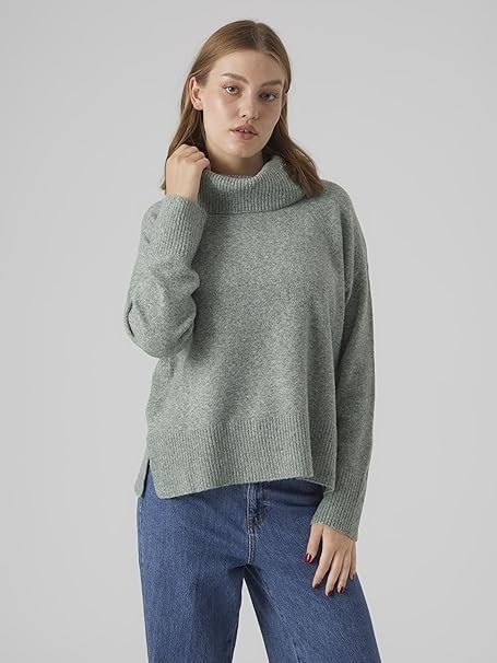 VERO MODA ZIELONY GOLF KLASYCZNY LUŹNY SWETER MELANŻ M 6FA