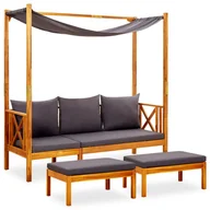 Ławki ogrodowe - vidaXL Ogrodowa ławka z baldachimem i podnóżkami, drewno akacjowe - miniaturka - grafika 1