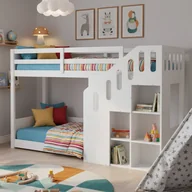 Łóżka dla dzieci i młodzieży - Łóżko piętrowe dla dzieci - 2x90x200 cm - ze schowkiem na schody i barierką - białe (materac nie jest wliczony w cenę) - miniaturka - grafika 1
