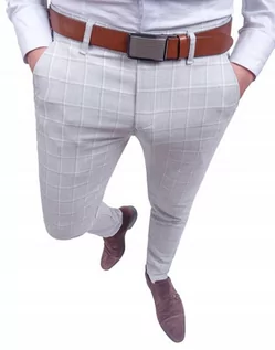 Spodnie męskie - ﻿Spodnie męskie wizytowe biało-szare w krate 34 - grafika 1