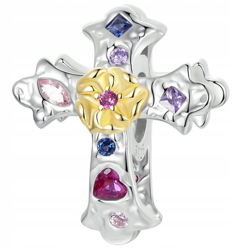 Charms Zawieszka Charms Kolorowy Krzyż Srebro 925 Charmsy Trusky