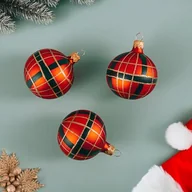 Bombki - Bombka szklana w kratę 6 cm 5 sztuk czerwony - miniaturka - grafika 1