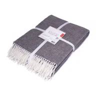 Koce - Koc bawełniany akrylowy 200x220 szary z frędzlami jacquard - miniaturka - grafika 1