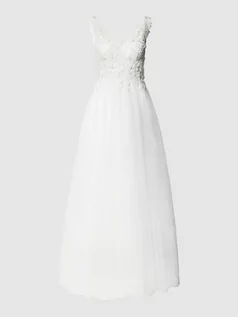 Sukienki - Suknia ślubna z ozdobnymi kamieniami i kwiatową koronką - grafika 1