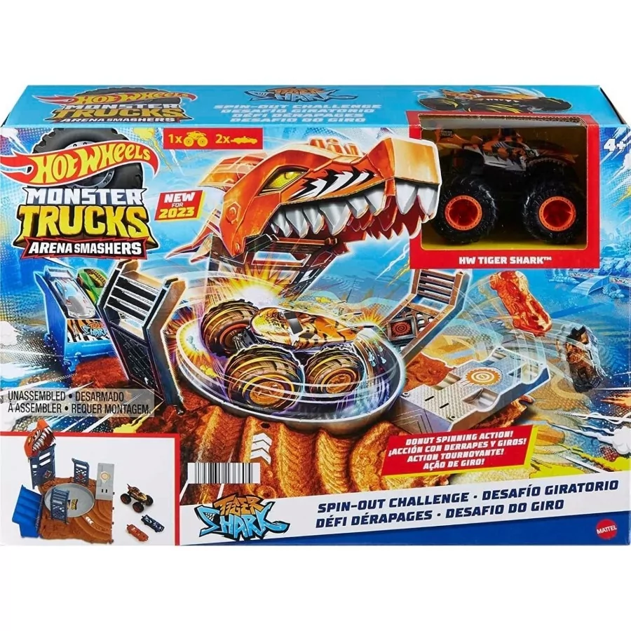 Hot Wheels, Monster Trucks Arena Smashers, Tiger Shark Zakręcona demolka, zestaw do zabawy