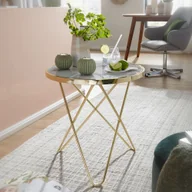 Ławy i stoliki kawowe - FineBuy design stolik kawowy marmurowy biały Ø55cm złoty stolik do salonu okrągły - miniaturka - grafika 1