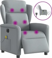 Fotele - vidaXL Rozkładany fotel masujący, elektryczny, jasnoszary, tkanina - miniaturka - grafika 1