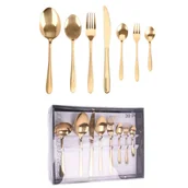 Zestawy sztućców - Sztućce ZŁOTE zestaw komplet sztućców 39 el. łyżka widelec nóż łyżeczka sztućce do sałatek chochla 142365 - miniaturka - grafika 1