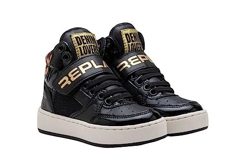 Replay Cobra Kid 4 sneakersy dla chłopców, 3270 Black Gold Leopard, 26 EU