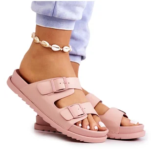 S.Barski Gumowe Klapki Ze Sprzączką Różowe Corina - Klapki i japonki damskie - miniaturka - grafika 1