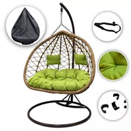 Fotele ogrodowe wiszące - Fotel wiszący BORNEO dwuosobowy kolor rattan poduszka zielona - miniaturka - grafika 1