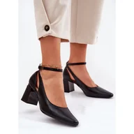 Czółenka - Skórzane Czółenka Na Słupku Maciejka K6816-01 Czarne - miniaturka - grafika 1