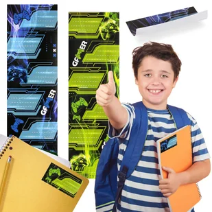 GAMER Naklejki NA ZESZYT, Szkolne naklejki imienne na podręczniki, SAMOPRZYLEPNE nalepki DLA GRACZA ZESTAW 12 NAKLEJEK x2 - Szkolne artykuły papiernicze - miniaturka - grafika 1