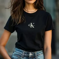 Koszulki i topy damskie - Czarna Koszulka Damska Calvin Klein Dla Niej, Krótki Rękaw, Rozmiar M - miniaturka - grafika 1