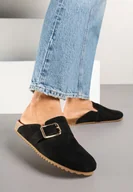 Klapki i japonki damskie - Czarne Klapki z Ozdobną Klamrą w Stylu Chodaków Afindea - miniaturka - grafika 1