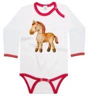 Body dla niemowląt - Body dziecięce Beżowy Brązowy Pluszowy Koń Konik Z Czerwoną Grzywą 74/80 - miniaturka - grafika 1