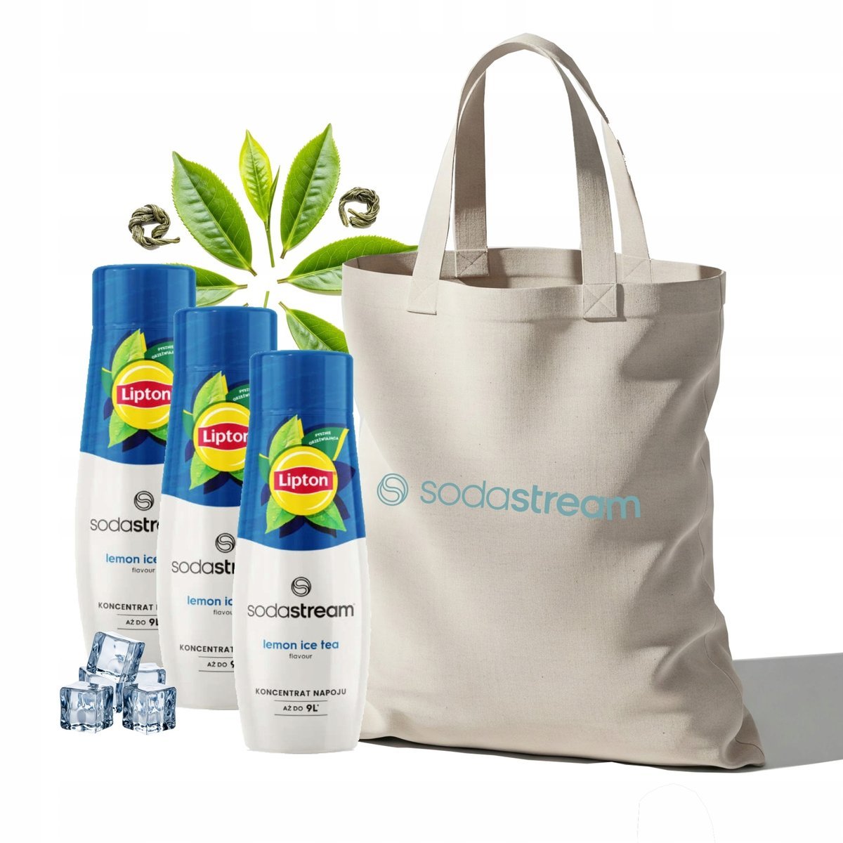 Zestaw Syrop do wody SodaStream Lipton Lemon Ice Tea 3x440ml + Torba