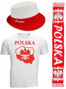 ZESTAW DLA KIBICA POLSKI KOSZULKA +SZALIK + CZAPKA GODŁO FLAGA - Koszulki sportowe męskie - miniaturka - grafika 1