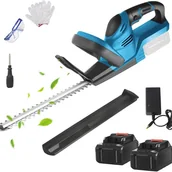 Nożyce do żywopłotu - Nożyce do żywopłotu, akumulatorowe nożyce do żywopłotu z 2 akumulatorami i ładowarką, odstęp między ostrzami 15 mm, 24 V (niebieskie) - miniaturka - grafika 1