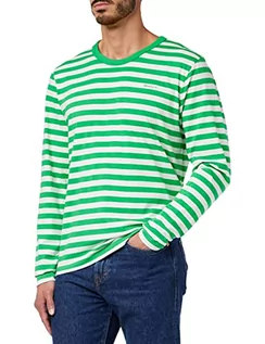 Koszulki męskie - GANT Męski t-shirt w paski LS, MID Green, standardowy, Mid Green, S - grafika 1