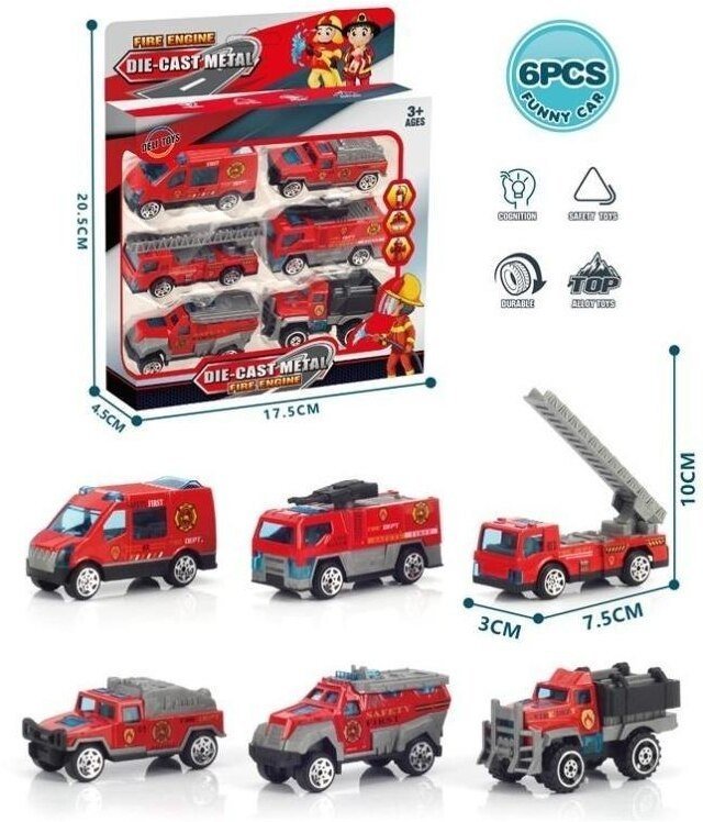 Merkpol Auta straży pożarnej metalowe 6szt 5900368279542