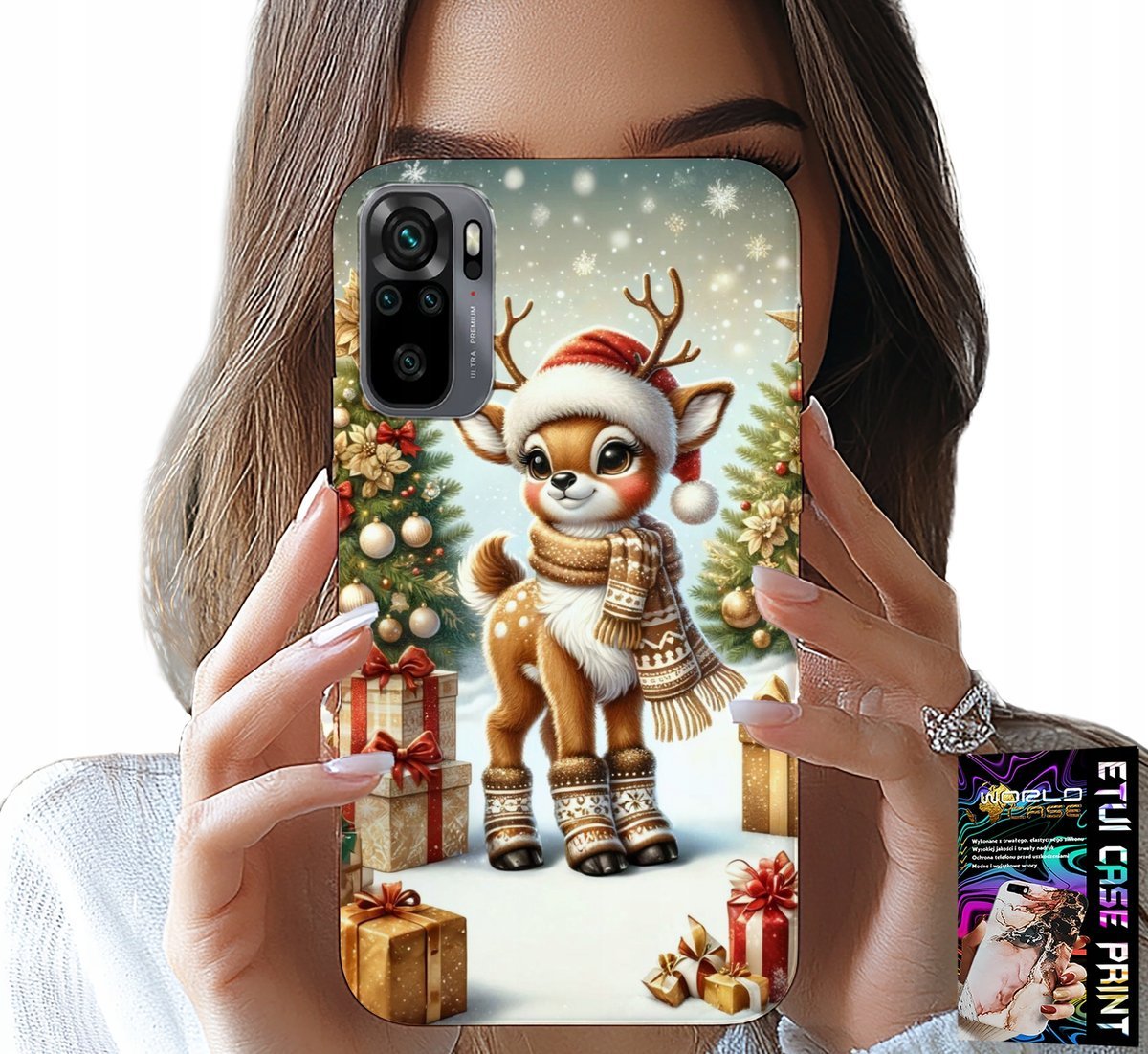 ETUI DO XIAOMI NOTE 10 / 10S - RENIFER, WZORY BOŻONARODZENIOWE + SZKŁO