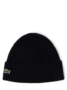 Lacoste Czapka męska Mężczyźni Wełna czarny jednolity, ONE SIZE - Czapki męskie - miniaturka - grafika 1