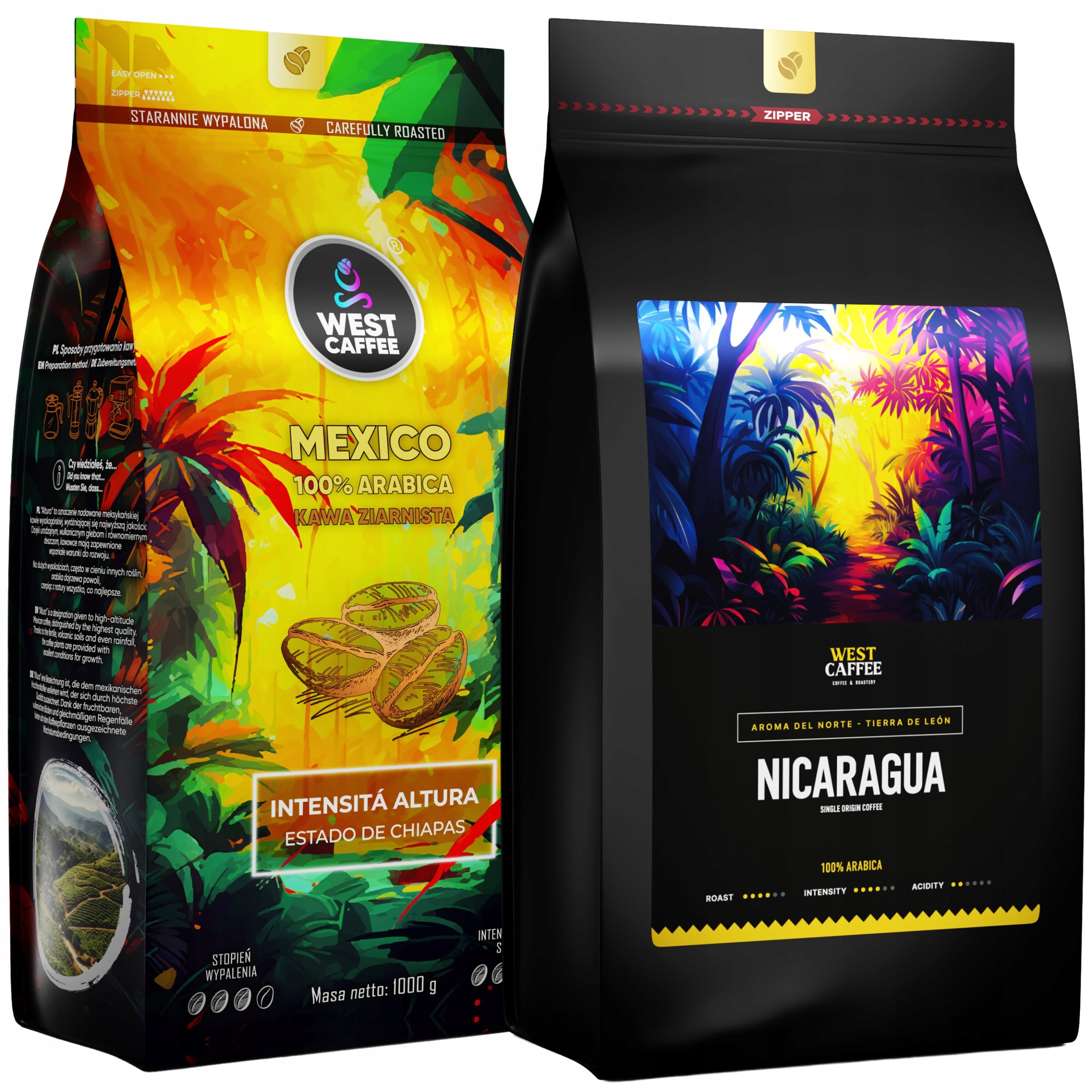Kawa Ziarnista Mexico Nikaragua Zestaw 2kg 100% Arabica West Caffee
