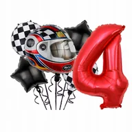 Balony i akcesoria - BALONY URODZINOWE FORMUŁA 1 WYŚCIGOWE ZESTAW BALONÓW CYFRA 4 CZERWONA HEL - miniaturka - grafika 1