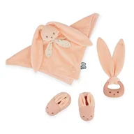 Zawieszki dla dzieci i niemowląt - Kaloo Zestaw prezentowy 3 w 1 Królik (komforter + gryzak + buciki) brzoskwiniowy Lapinoo - miniaturka - grafika 1