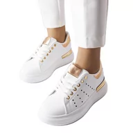 Sneakersy damskie - BM Białe sneakersy z kolorową perforacją Chalut - miniaturka - grafika 1