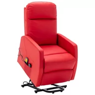 Fotele - vidaXL Podnoszony, rozkładany fotel masujący, czerwony, ekoskóra - miniaturka - grafika 1