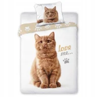 Pościel dla dzieci - Pościel Bawełniana Kot Love Me Uroczy Motyw Zwierzęcy 140x200 70x90 Premium - miniaturka - grafika 1