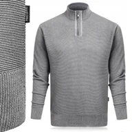 Swetry męskie - Elegancki SWETER Męski z Rozpinanym Półgolfem na Suwak Modny SZARY XXL - miniaturka - grafika 1