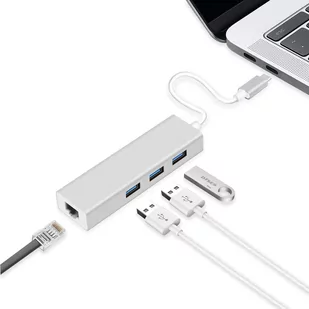 Hub Usb typ C 3.1 do 3x Usb 3.0 ethernet RJ-45 Lan - Kable komputerowe i do monitorów - miniaturka - grafika 1