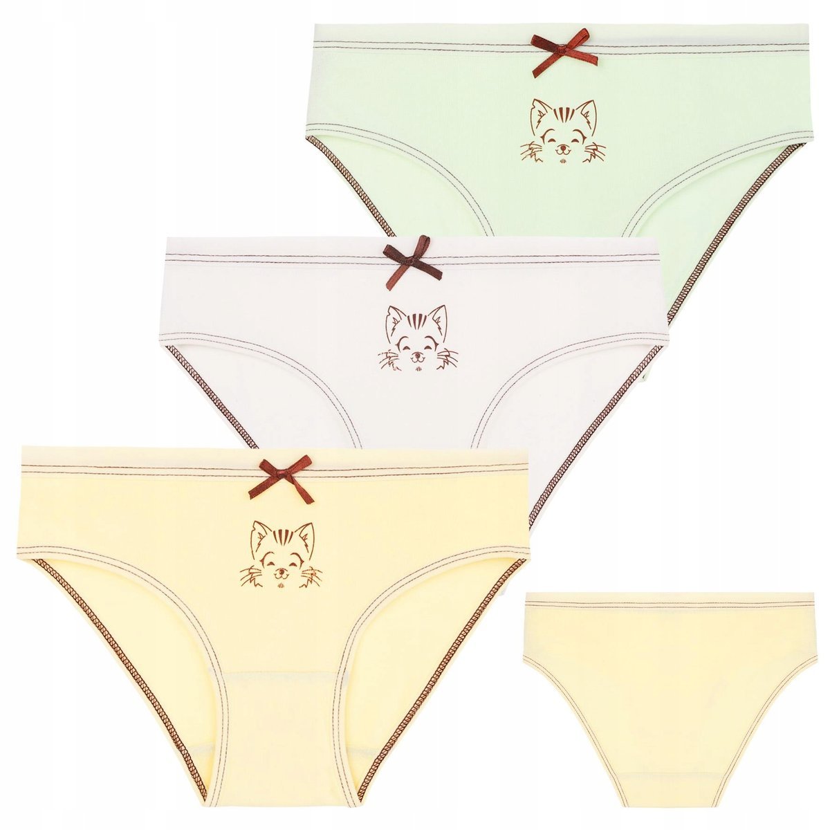 3X Majtki Figi Dziewczęce Bawełniane Kolorowe Kotki Dziecięce Moraj 110-116