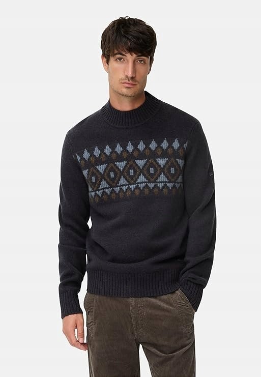 CAMEL ACTIVE GRANATOWY SWETER Z PÓŁGOLFEM WZÓR GEOMETRYCZNY M 16EA