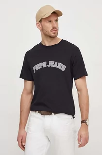 Koszulki męskie - Pepe Jeans t-shirt bawełniany męski kolor czarny z nadrukiem - grafika 1