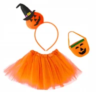 Dodatki do strojów karnawałowych - ZESTAW STRÓJ DYNIA OPASKA PLUSZOWA SPÓDNICZKA TUTU 30cm TOREBKA NA CUKIERKI - miniaturka - grafika 1