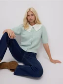 Swetry damskie - Reserved - Kardigan z ozdobnym kołnierzem - jasnozielony - miniaturka - grafika 1