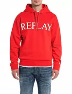 Bluzy męskie - Replay Męska bluza z kapturem, Ruby Red 656, L - miniaturka - grafika 1