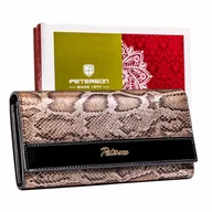 Portfele - Portfel lakierowany damski z wężowym wzorem Peterson, 9,5 x 18,5 x 3 cm, na zatrzask - miniaturka - grafika 1