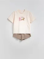 Moda i Uroda OUTLET - Reserved - Dwuczęściowa piżama z nadrukiem - beżowy - miniaturka - grafika 1