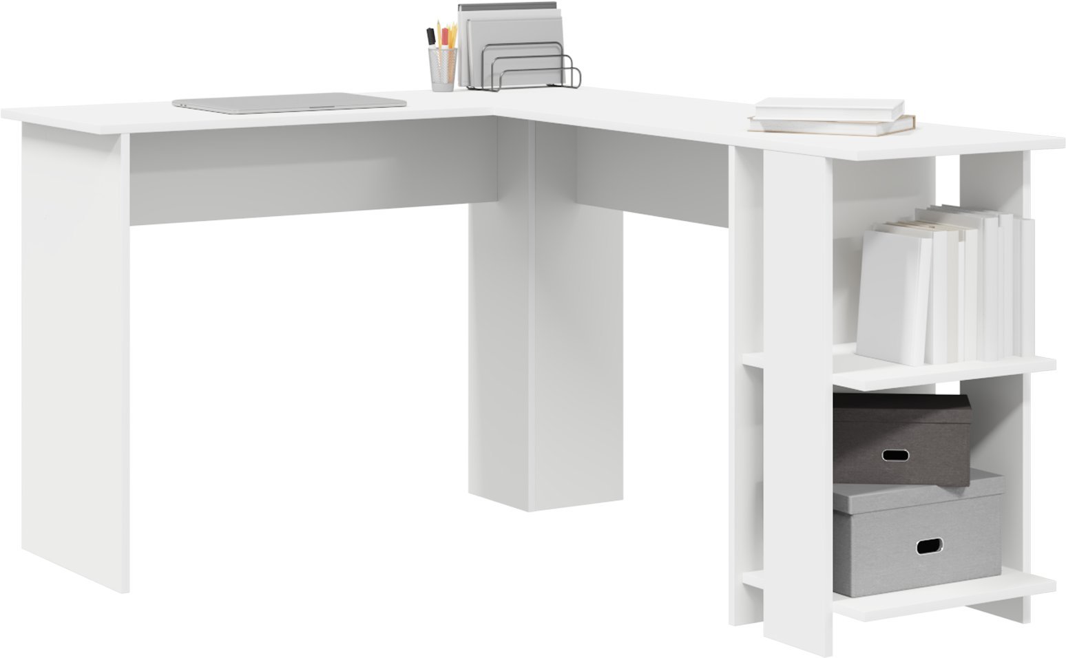 vidaXL Białe Biurko Narożne Białe Płyta wiórowa Duże Przechowywanie