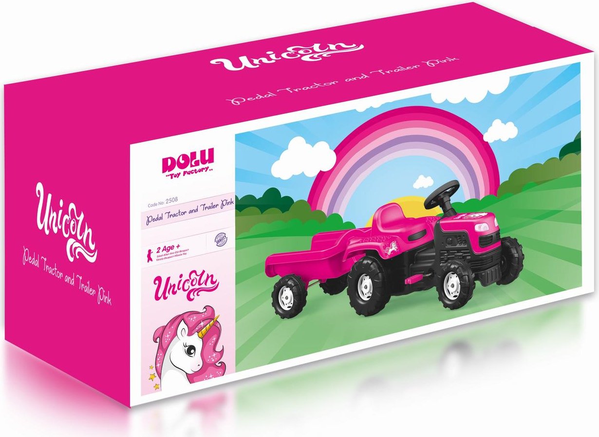 DOLU DOLU traktor dla dzieci z przyczepą jednorożec