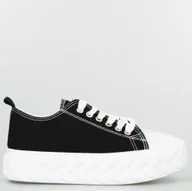 Trampki damskie - Estetino Tenisówki na ozdobnej platformie tekstylne czarne-41 - miniaturka - grafika 1