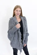 Swetry damskie - Minouu Sweter Kardigan z Frędzlami Popielaty UNI - miniaturka - grafika 1