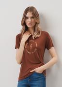Koszulki i topy damskie - Brązowy T-shirt damski z aplikacją - miniaturka - grafika 1