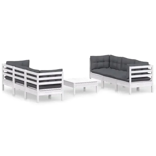 Zestaw wypoczynkowy ogrodowy biały z poduszkami antracytowymi, wymiary: 63