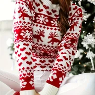 Swetry damskie - TEMU Sweter Damski na Jesień i Zimę, Casual Codzienny Komfortowy Miękki Sweter z Wzorem Świątecznym, Okrągły Dekolt, Długi Rękaw - miniaturka - grafika 1